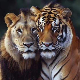 Close-up of Lion and Tiger