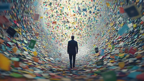 Man Walking Through Data Avalanche