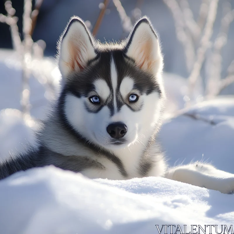 Beautiful Husky Puppy in Snow AI Image