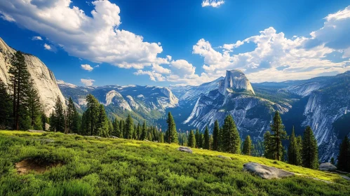 Picturesque Mountain Vista with Green Meadow