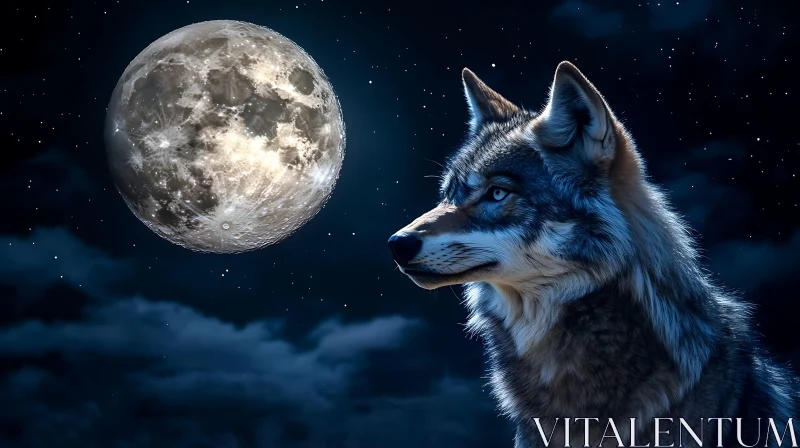 AI ART Lunar Wolf Portrait Under Moonlight