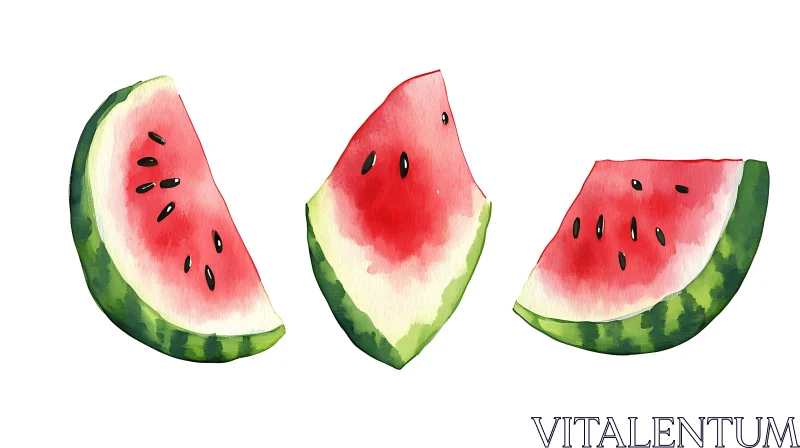 Watercolor Painting of Watermelon Slices AI Image