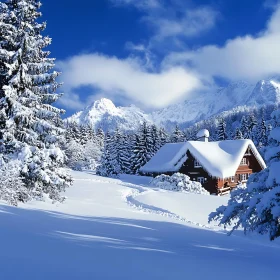 Snowy Cabin in Winter Wonderland