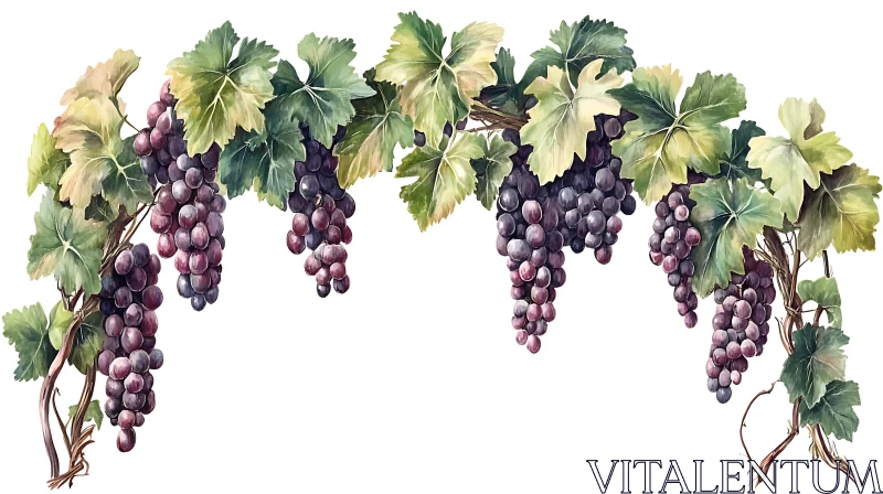 Grapevine Still Life with Purple Grapes AI Image