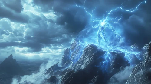 Blue Lightning Over Mountain Top