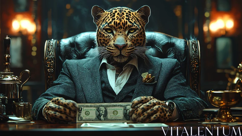 Leopard in Suit with Money AI Image