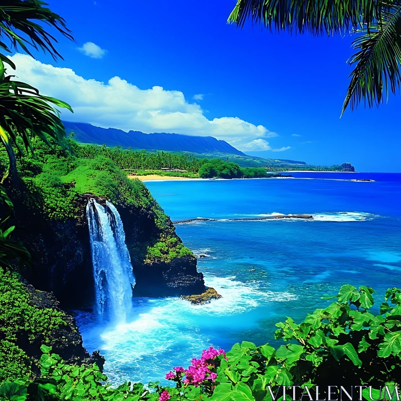 Ocean Waterfall Tropical Landscape Scenery AI Image