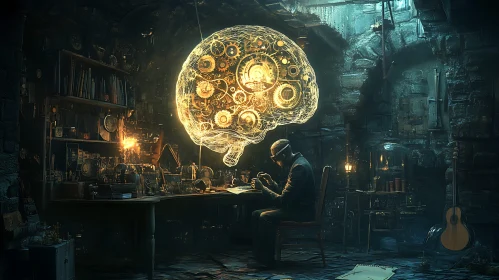 Illuminated Gears Brain Concept Art