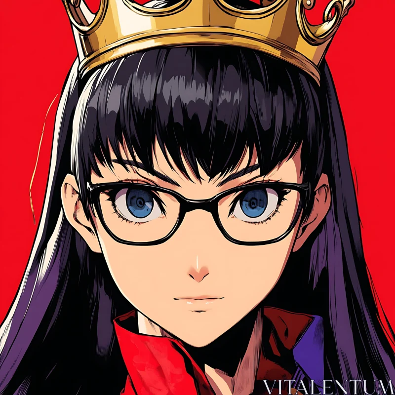 Anime Character with Crown and Glasses AI Image