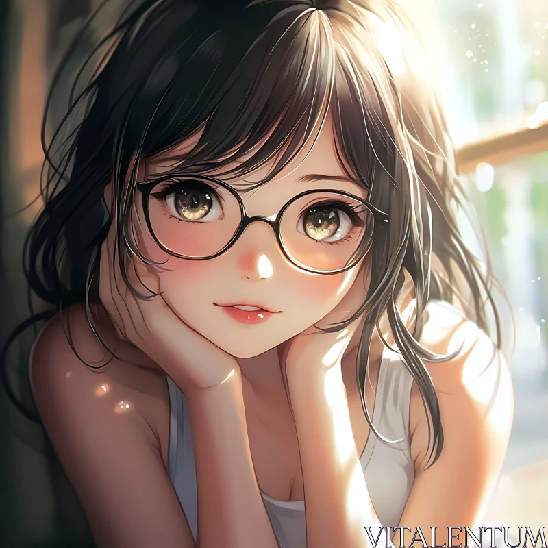 Cute Anime Girl with Glasses and Soft Smile AI Image