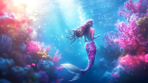 Underwater Mermaid Scene with Colorful Corals