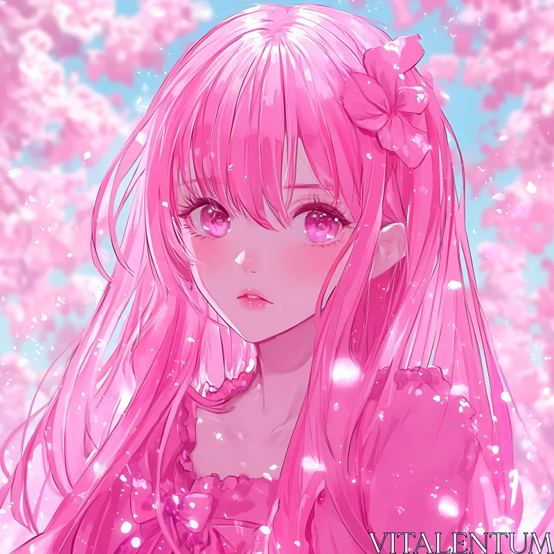 Spring Anime Girl with Cherry Blossoms AI Image