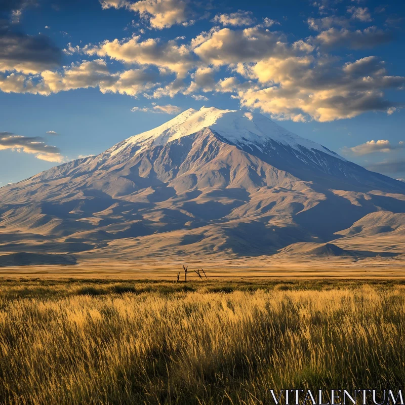 Mountain and Field Landscape AI Image