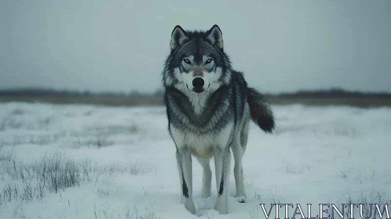 AI ART Lone Wolf in Snowy Field