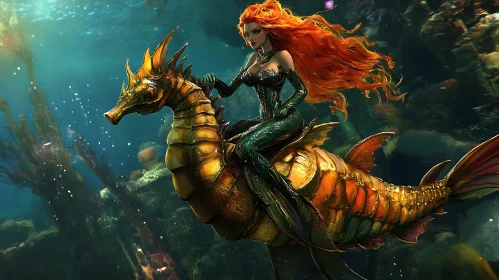 Ocean Fantasy: Mermaid and Seahorse