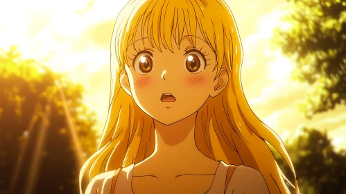 Anime Girl with Long Blonde Hair in Sunlight