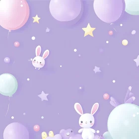 Whimsical Bunnies and Balloons in Dreamy Hues