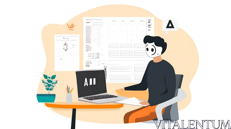 AI ART Stylized AI Office Worker Flat Illustration