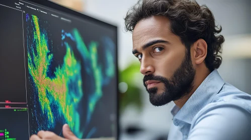 Man Analyzing Data on Computer Screen