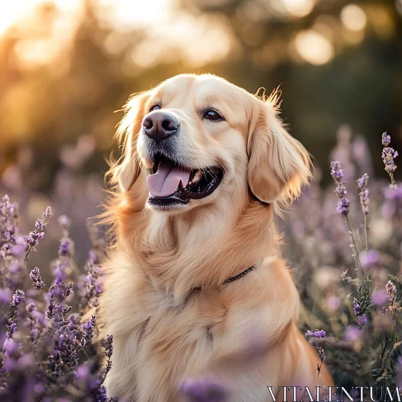 Happy Golden Retriever in Blooms AI Image