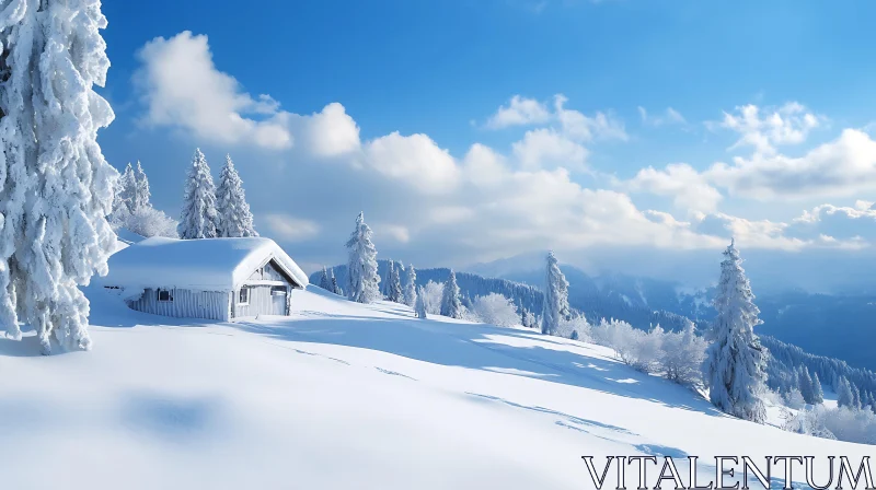 Snowy Cabin in Winter Wonderland AI Image