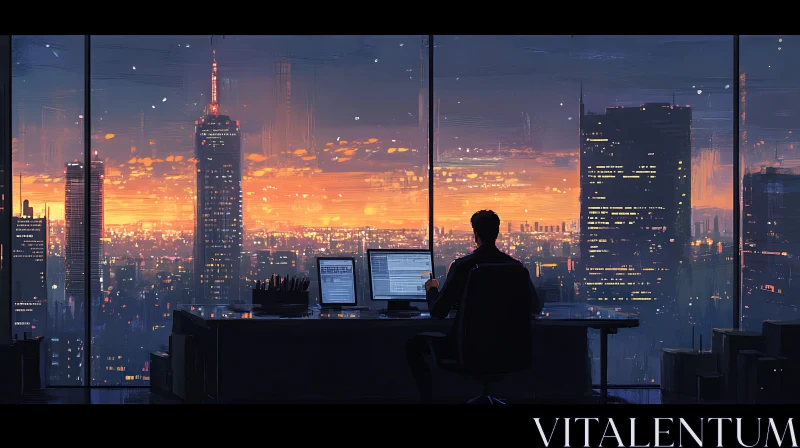 AI ART Urban Sunset Contemplation