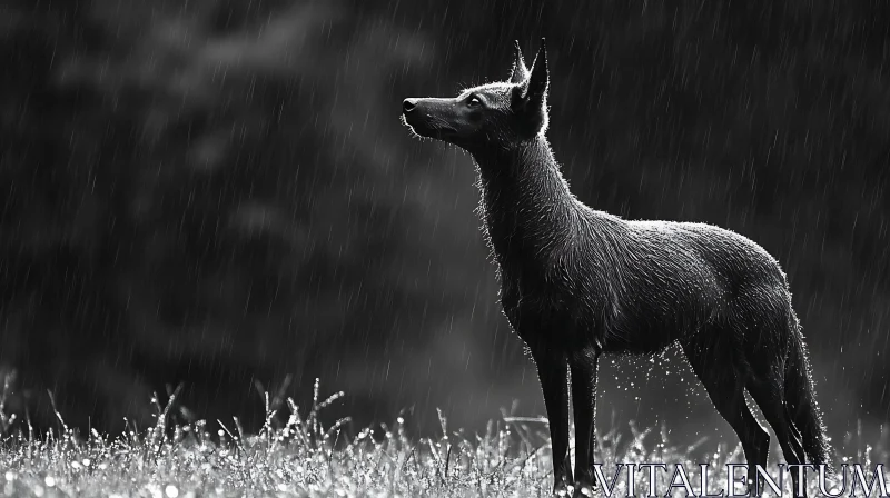 AI ART Canine Silhouette in Rainy Weather