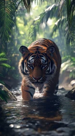 Tiger Walking Through Water