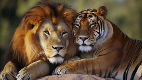 Serene Wildlife: Lion and Tiger Portrait