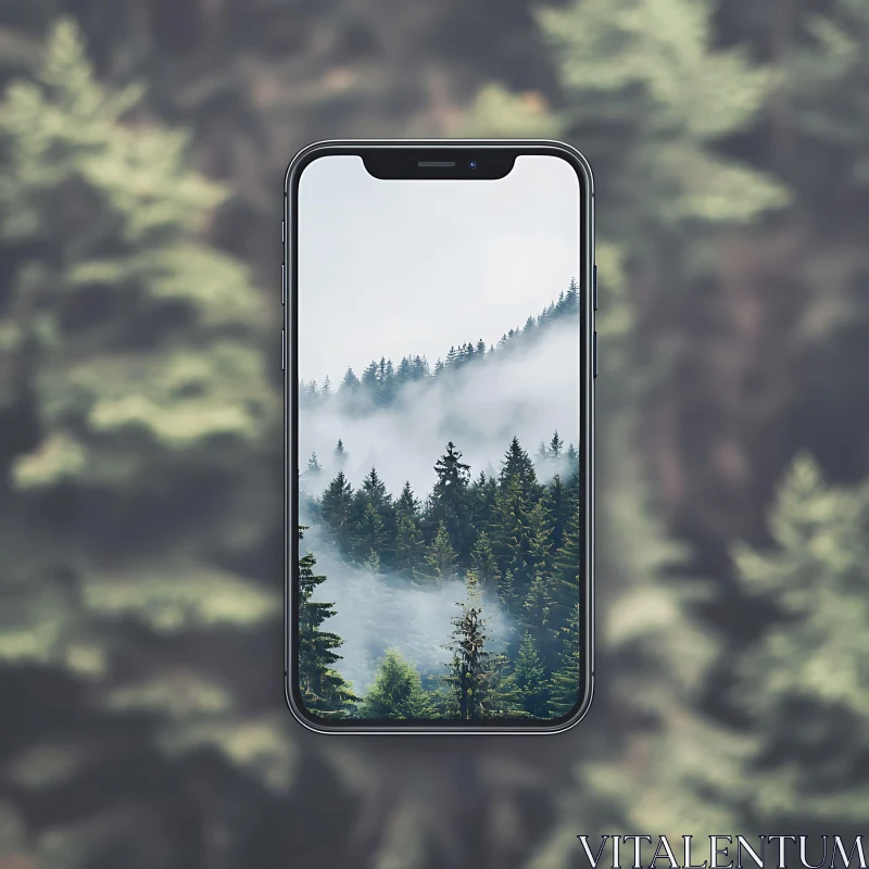 Forested Scene with Phone Integration AI Image