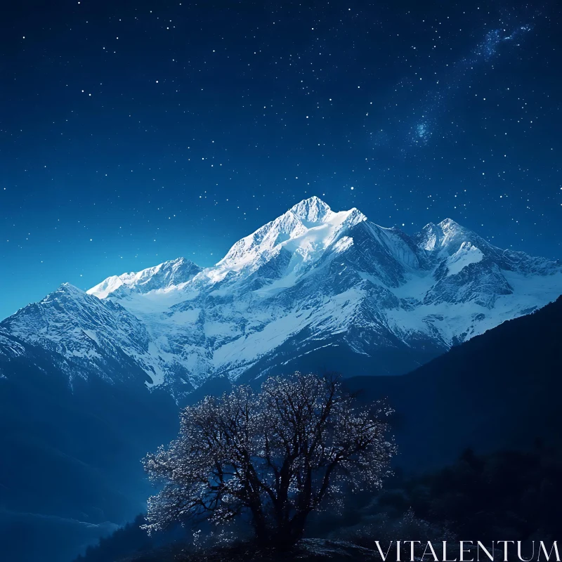 Mountain Range at Night AI Image