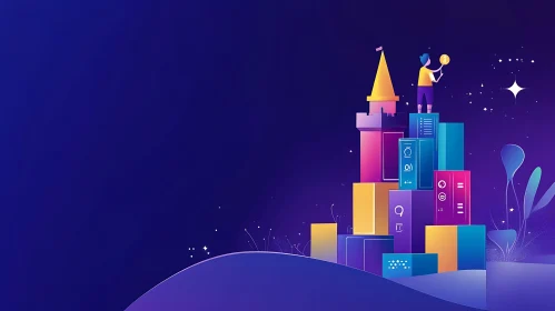 Colorful Blocks Castle Illustration