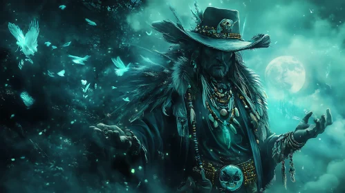 Enchanting Wizard with Moonlit Birds