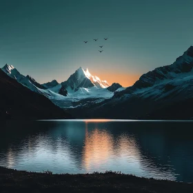 Snowy Peaks Reflected in Still Waters