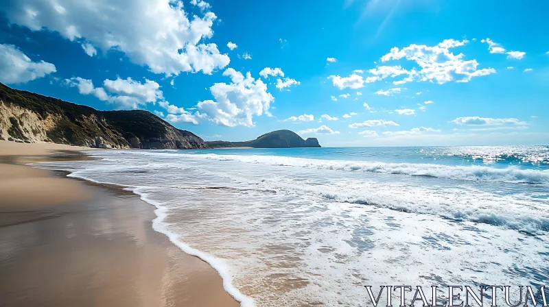 Coastal Serenity: Waves on Sandy Shore AI Image