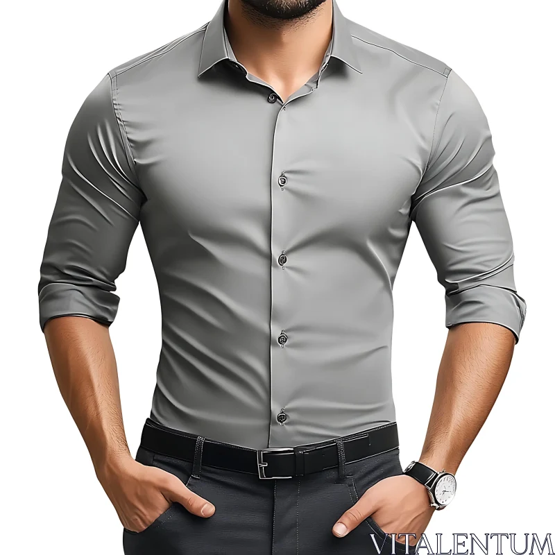 Stylish Man in Formal Gray Attire AI Image