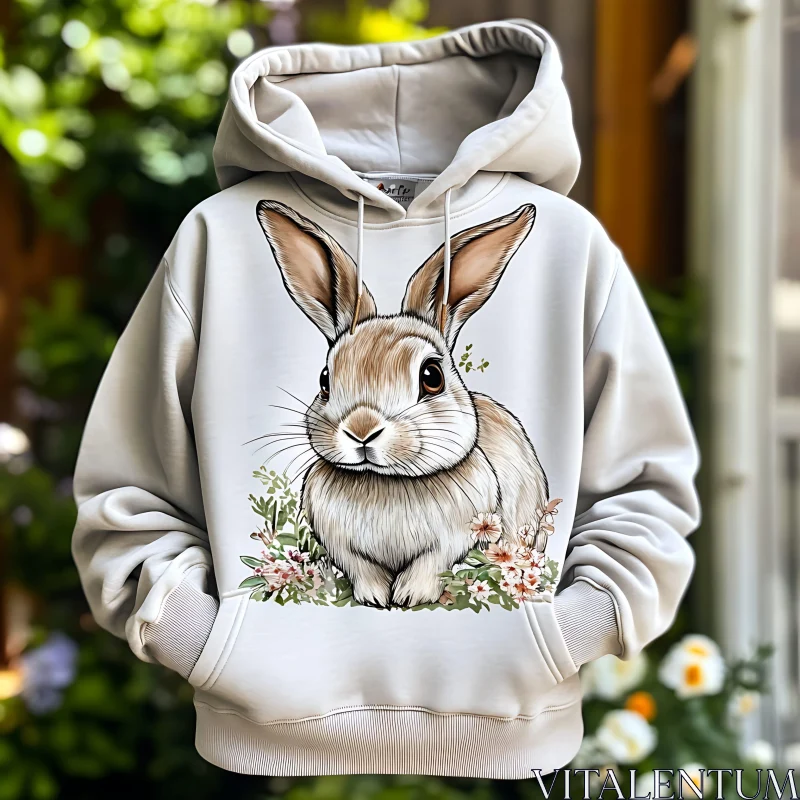 Floral Bunny Print Hoodie AI Image