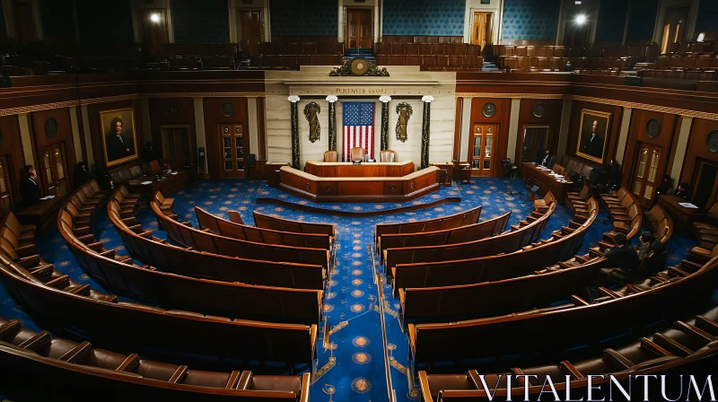 AI ART Grand Legislative Chamber Interior with Flag and Semi-Circular Seating