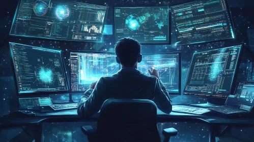 Man Surrounded by Screens