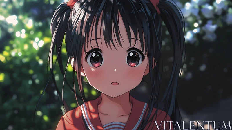 Anime Character with Expressive Eyes and Pigtails AI Image