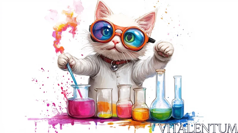 AI ART Whimsical Watercolor Cat Chemist