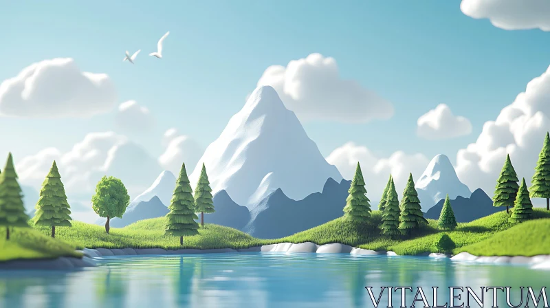 Scenic Lake and Mountain View AI Image