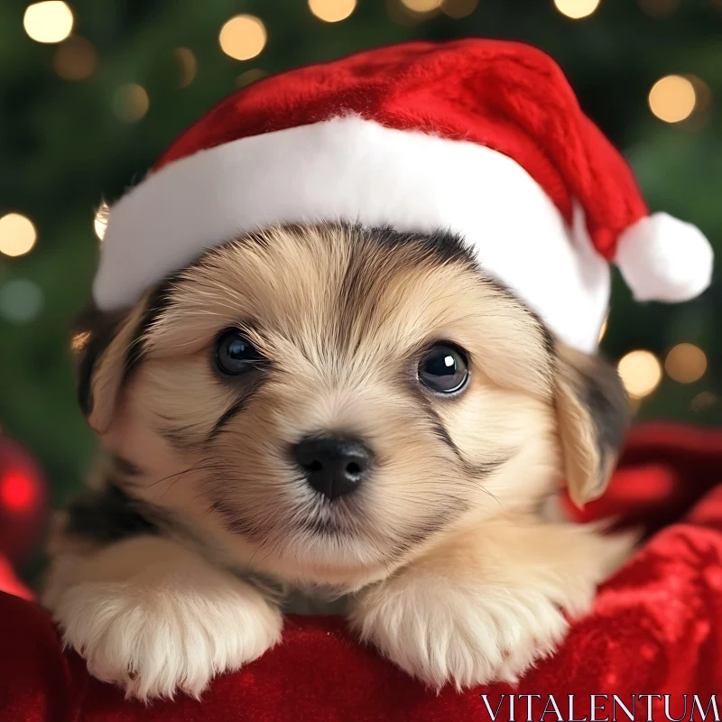 Cute Puppy with Santa Hat for Holiday Season AI Image