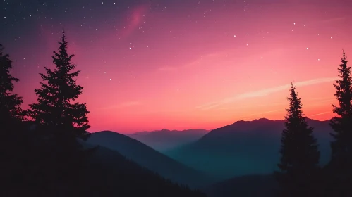 Mountain Sunset With Pink Sky