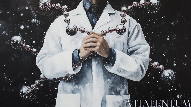 Scientist Holding Molecule Model in Space AI Image