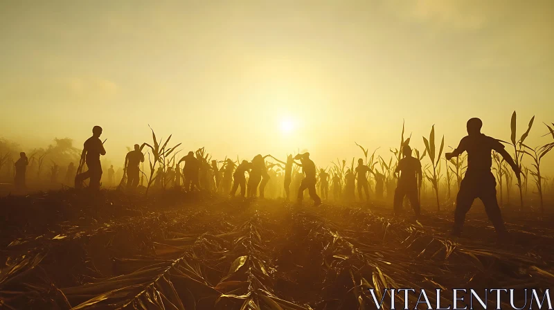 AI ART Cornfield Silhouettes in Golden Light