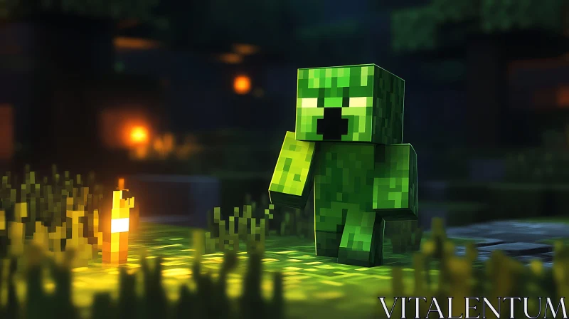 Pixelated Green Minecraft Creeper AI Image