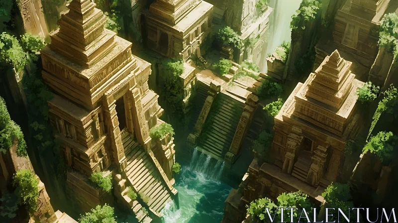 AI ART Serene Ancient City with Greenery and Water