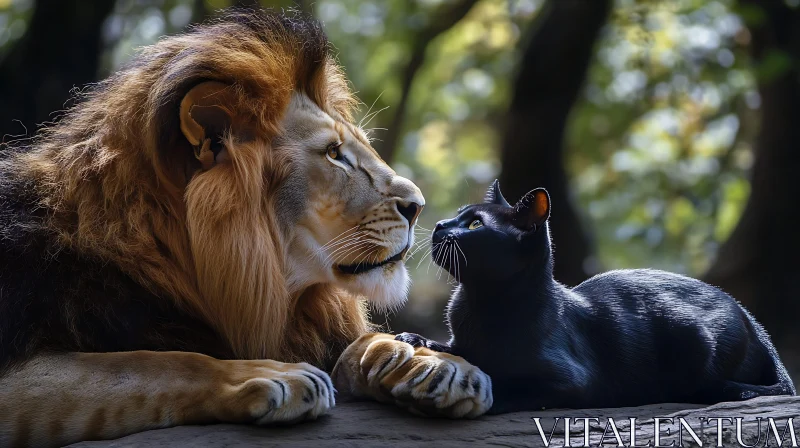 A Lion and Black Cat Together AI Image