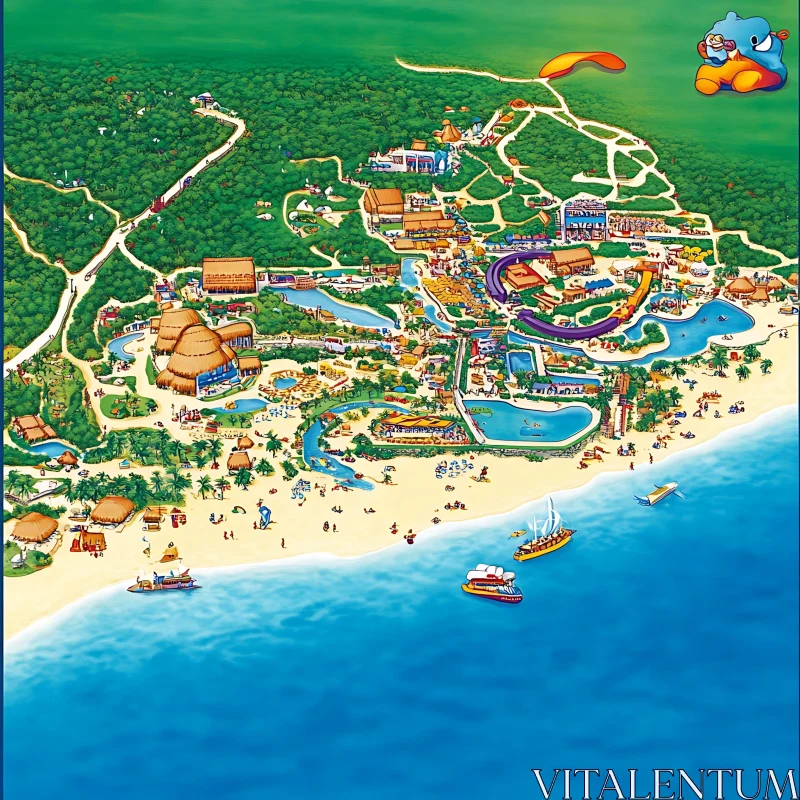 Illustrated Beach Resort Map AI Image